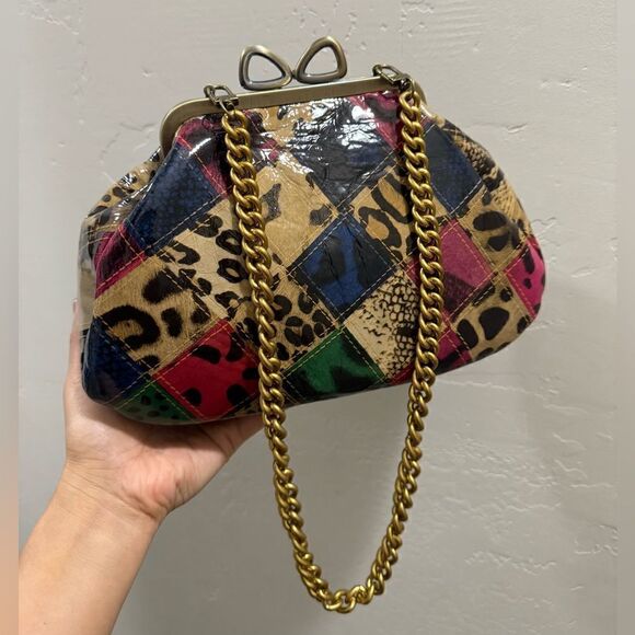 Colorful Handmade Cowhide Bowknot Kisslock Clutch/Crossbody with 2 Chain Styles - Picture 7 of 16